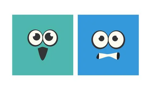 Cartoon Square Face with Emotion Expression Vector Set Stock Illustration