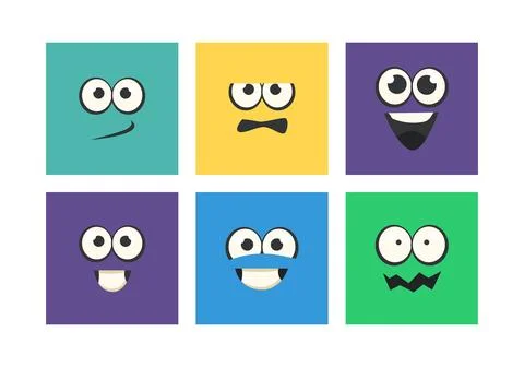 Cartoon Square Face with Emotion Expression Vector Set Stock Illustration