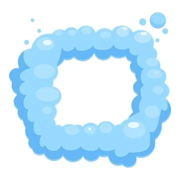 Cartoon square frame made of light blue soap bubbles floating on white back.. Illustrazione stock