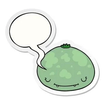Cartoon squash and speech bubble sticker Illustrazione stock