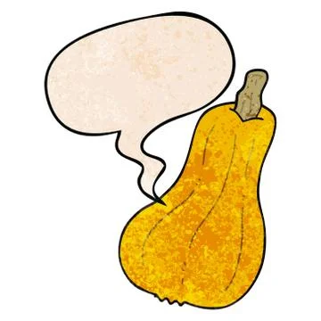 Cartoon squash and speech bubble in retro texture style Stock Illustration