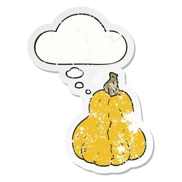 Cartoon squash and thought bubble as a distressed worn sticker Illustrazione stock