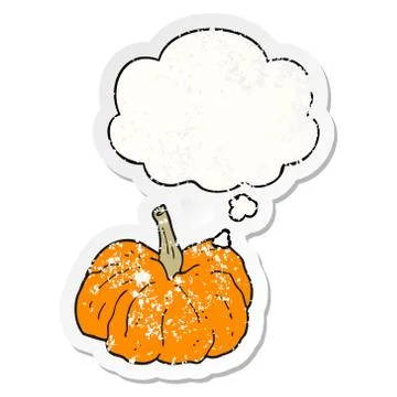 Cartoon squash and thought bubble as a distressed worn sticker Stock Illustration
