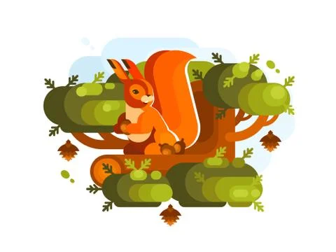 Cartoon squirrel with acorn Stock Illustration