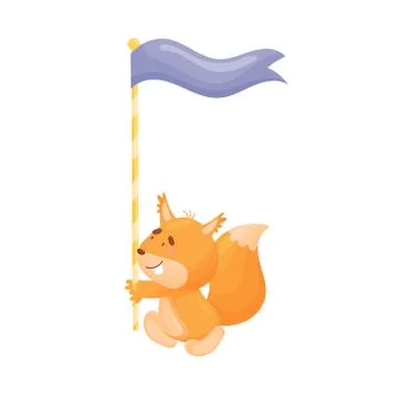 Cartoon squirrel with a flag. Vector illustration on a white background. イラスト素材
