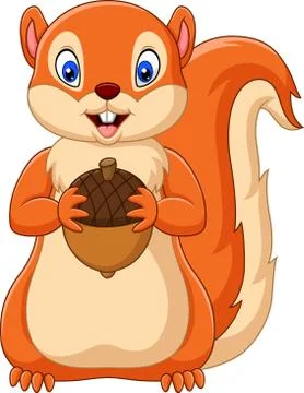 Cartoon squirrel holding nut Stock Illustration