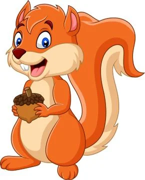Cartoon squirrel holding nut Stock Illustration