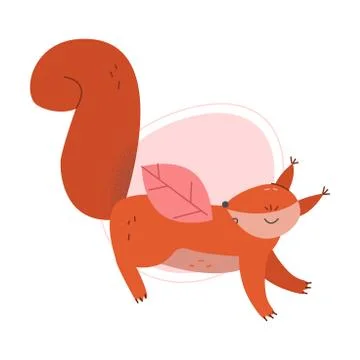 Cartoon Squirrel Jumping Isolated on White Background Vector Illustration Stock Illustration