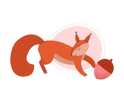 Cartoon Squirrel Playing with Acorn Vector Illustration Stock Illustration