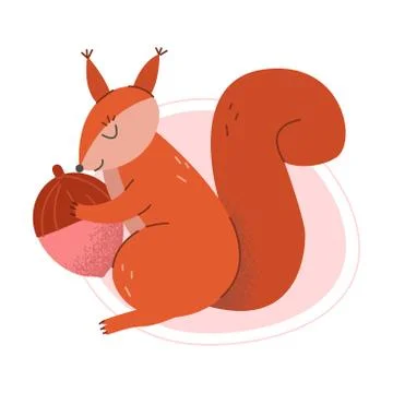 Cartoon Squirrel Playing with Acorn Vector Illustration Stock Illustration