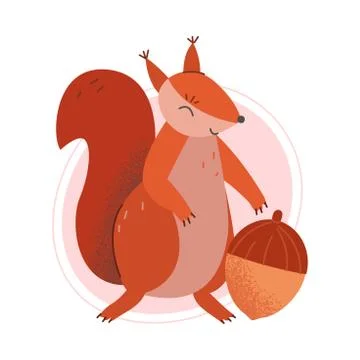 Cartoon Squirrel Playing with Acorn Vector Illustration Stock Illustration