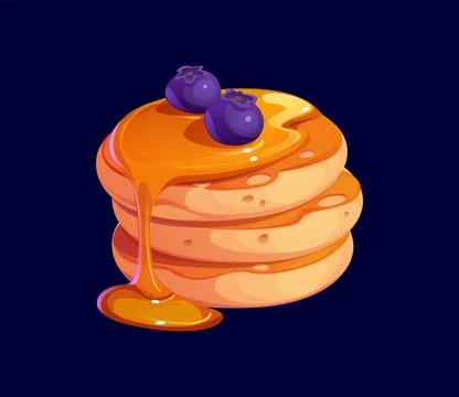 Cartoon stack of pancakes topped with sweet syrup Stock Illustration