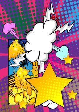 Cartoon Star with blank speech bubble, comic book ... background. Retro vec.. 스톡 일러스트