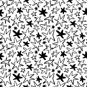 Cartoon stars hand drawn vector seamless pattern. Stock Illustration