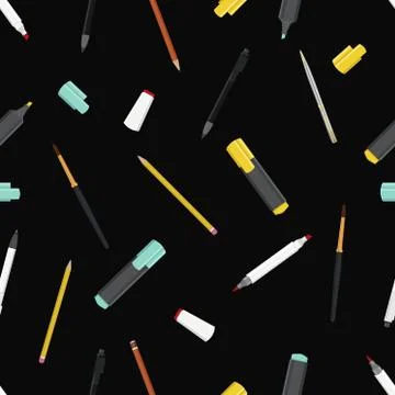 Cartoon stationery vector seamless pattern Stock Illustration