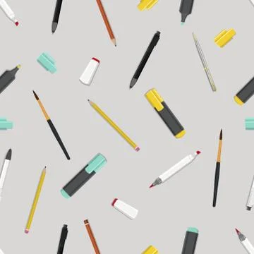 Cartoon stationery vector seamless pattern Stock Illustration