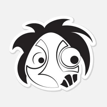 Cartoon sticker - black and white surprised face Illustrazione stock