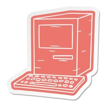 Cartoon sticker of a computer and keyboard Stock Illustration