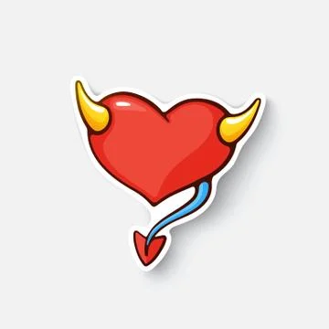 Cartoon sticker with devil heart Stock Illustration