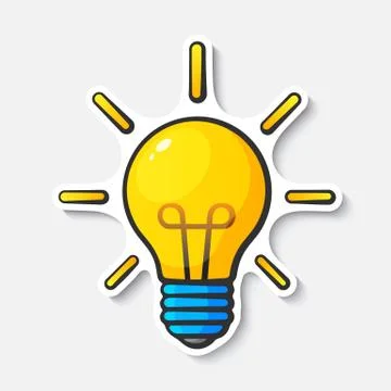 Cartoon sticker with light bulb in comic style Stock Illustration