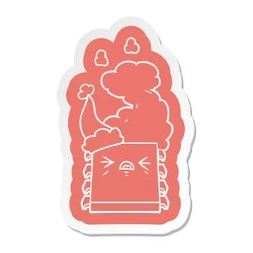Cartoon  sticker of a overheating computer chip wearing santa hat 스톡 일러스트