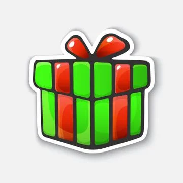 Cartoon sticker with present box in comic style Stock Illustration