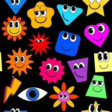 Cartoon stickers seamless pattern. Abstract shapes, stars, square, comic cute Stock Illustration