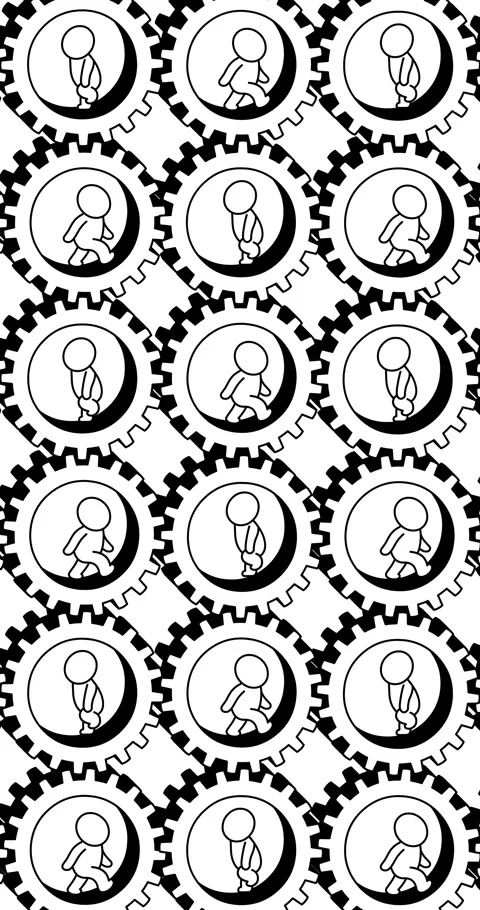 Cartoon stickmen same people in cogs whiteboard vertical Stock Footage 282799302