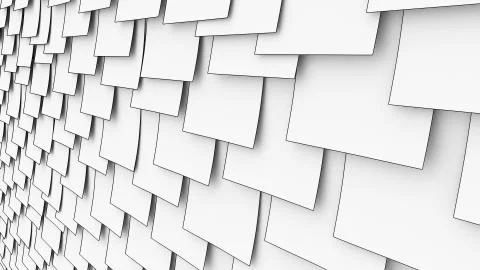 Cartoon sticky post it notes on the wall. Office paper work or memo concepts. 3D Stock Illustration