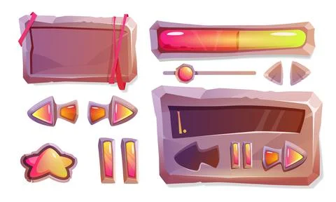 Cartoon stone game buttons gui or ui design elements Illustrazione stock