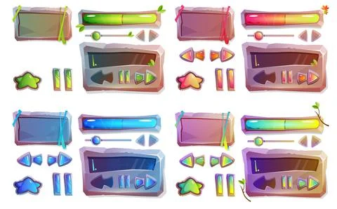 Cartoon stone game buttons gui or ui design elements Stock Illustration