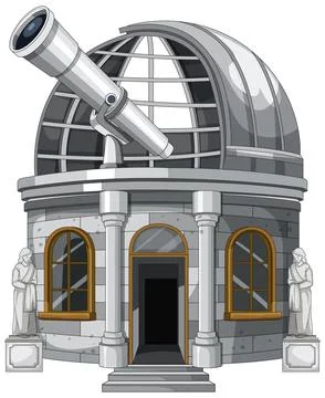 Cartoon Stone Observatory Building With Large Telescope Dome Ilustración de archivo