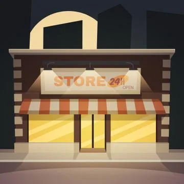Cartoon Store Night Stock Illustration