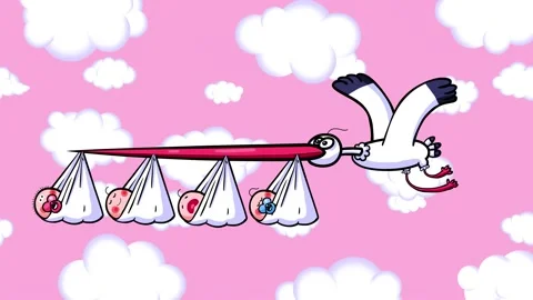 Cartoon storks bringing quadruplets anim... | Stock Video | Pond5