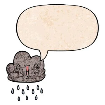 Cartoon storm cloud and speech bubble in retro texture style Stock Illustration