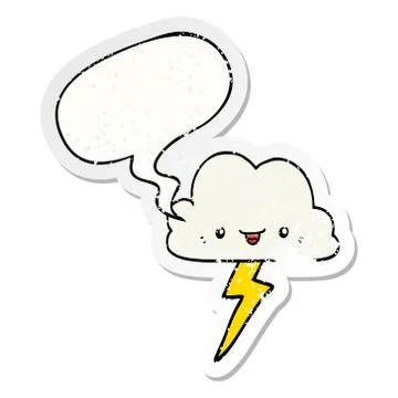 Cartoon storm cloud and speech bubble distressed sticker Illustrazione stock
