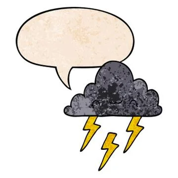 Cartoon storm cloud and speech bubble in retro texture style Stock Illustration