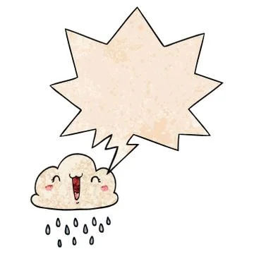 Cartoon storm cloud and speech bubble in retro texture style Stock Illustration