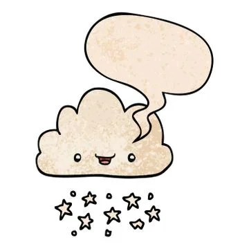 Cartoon storm cloud and speech bubble in retro texture style Stock Illustration