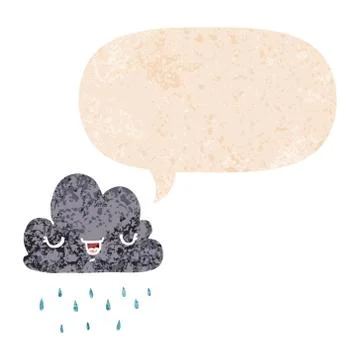 Cartoon storm cloud and speech bubble in retro textured style Stock Illustration