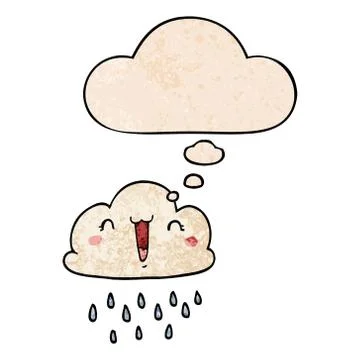 Cartoon storm cloud and thought bubble in grunge texture pattern style Stock Illustration