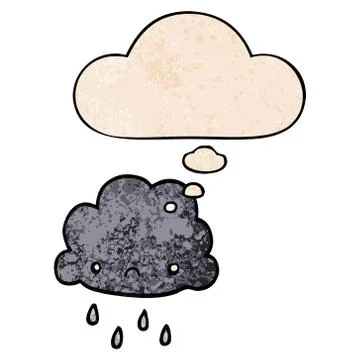 Cartoon storm cloud and thought bubble in grunge texture pattern style Illustrazione stock
