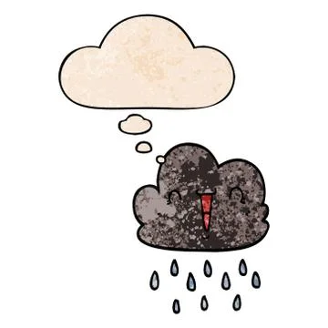 Cartoon storm cloud and thought bubble in grunge texture pattern style Stock Illustration