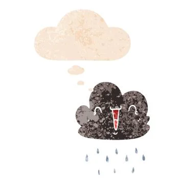 Cartoon storm cloud and thought bubble in retro textured style Stock Illustration