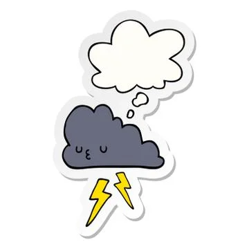 Cartoon storm cloud and thought bubble as a printed sticker Stock Illustration