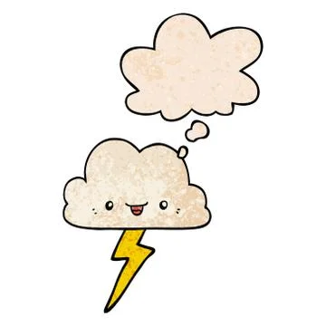 Cartoon storm cloud and thought bubble in grunge texture pattern style Illustrazione stock