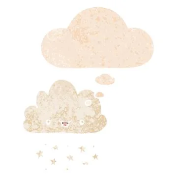 Cartoon storm cloud and thought bubble in retro textured style Stock Illustration
