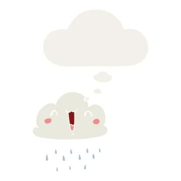 Cartoon storm cloud and thought bubble in retro style Stock Illustration