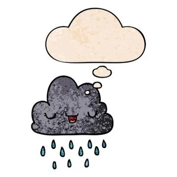 Cartoon storm cloud and thought bubble in grunge texture pattern style Illustrazione stock