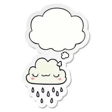 Cartoon storm cloud and thought bubble as a printed sticker Stock Illustration